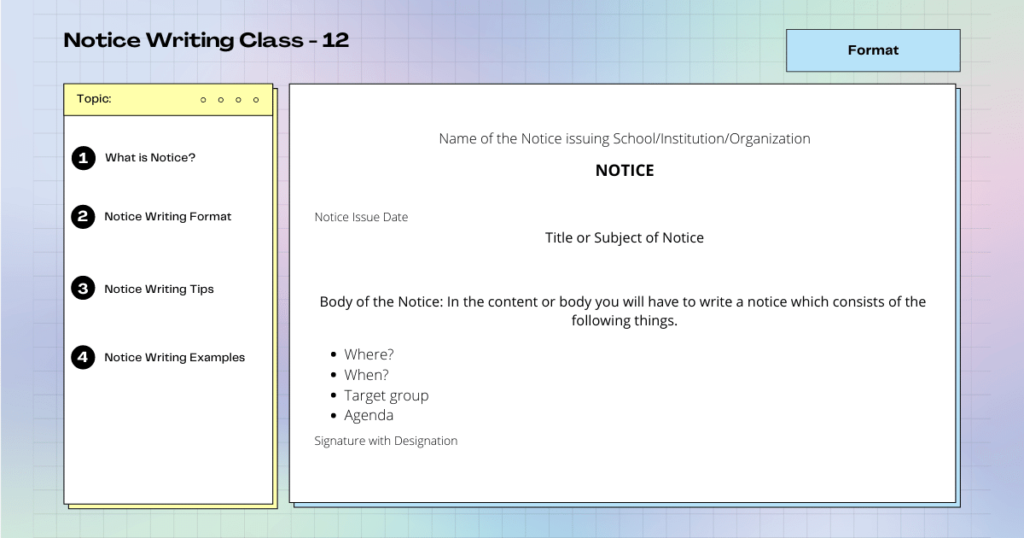 Notice Writing Class 12 Format