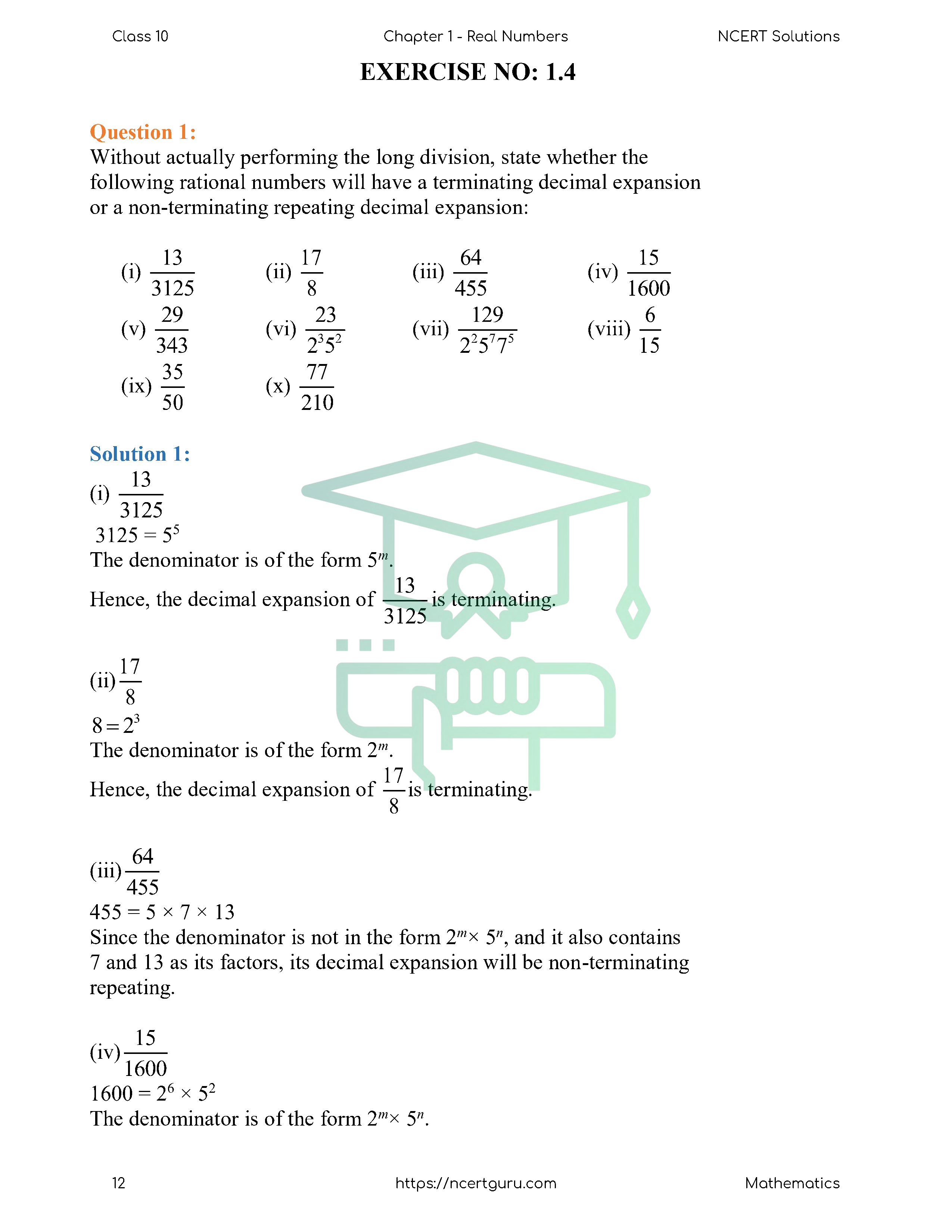 NCERT Solutions for Class 10 Maths Chapter 1