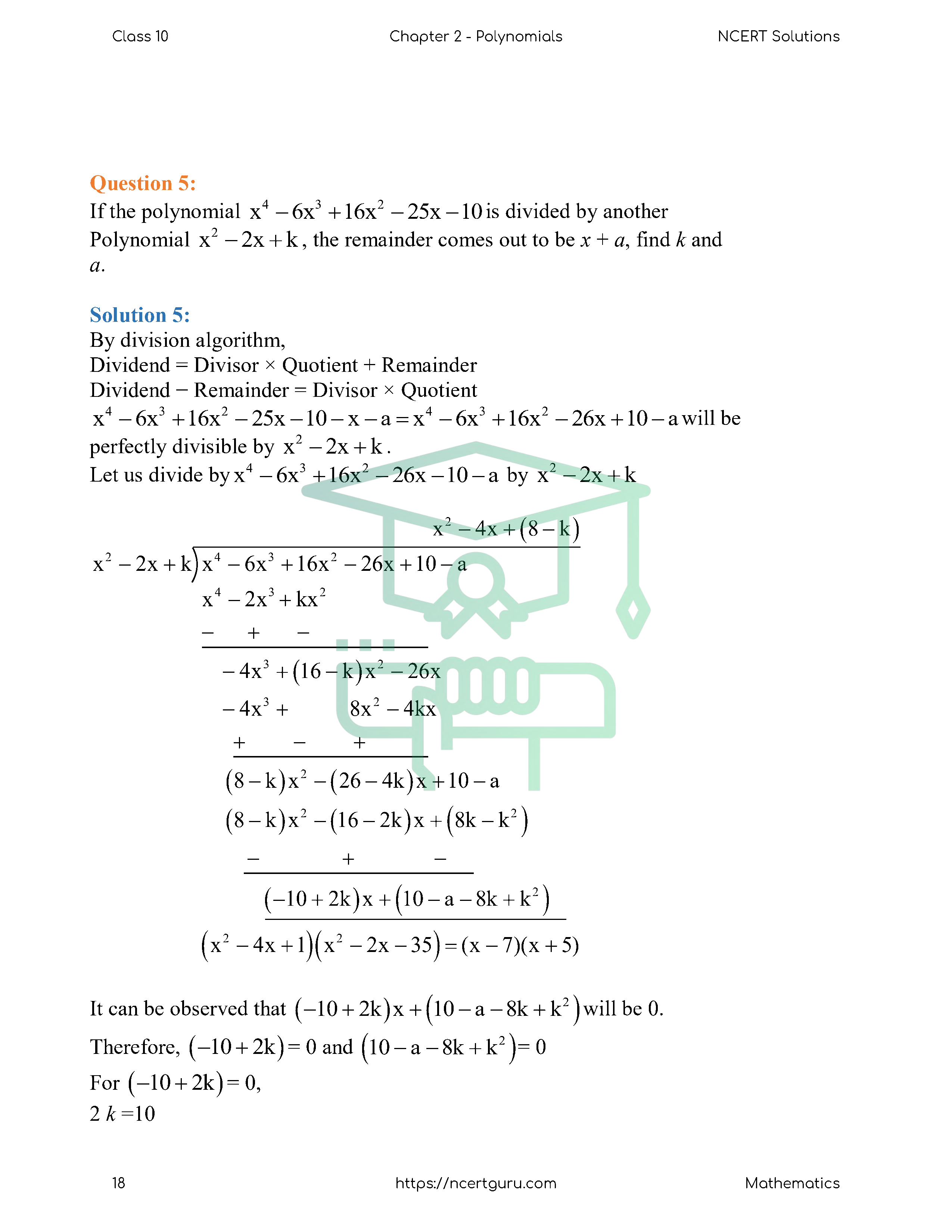 NCERT Solutions for Class 10 Maths Chapter 2