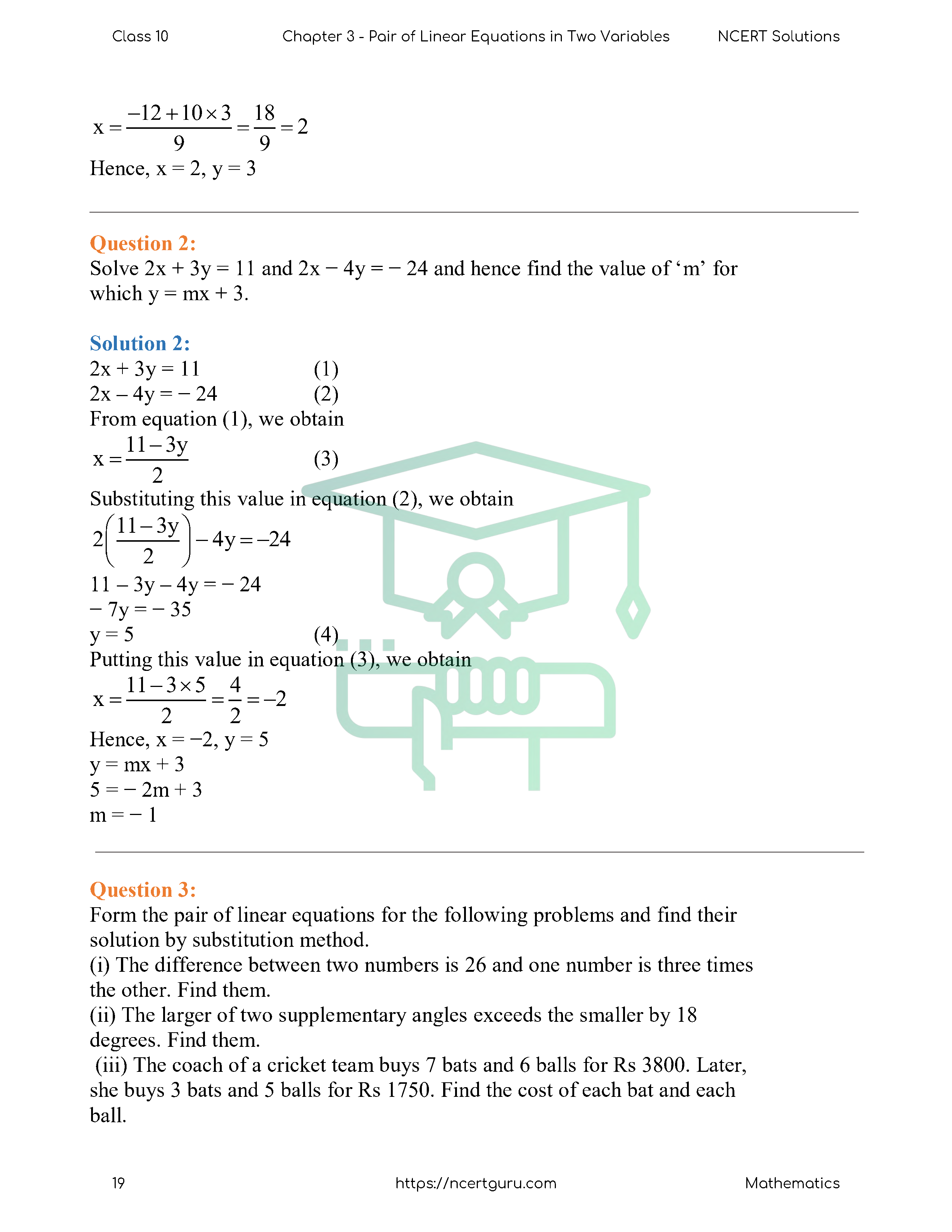 NCERT Solutions for Class 10 Maths Chapter 3