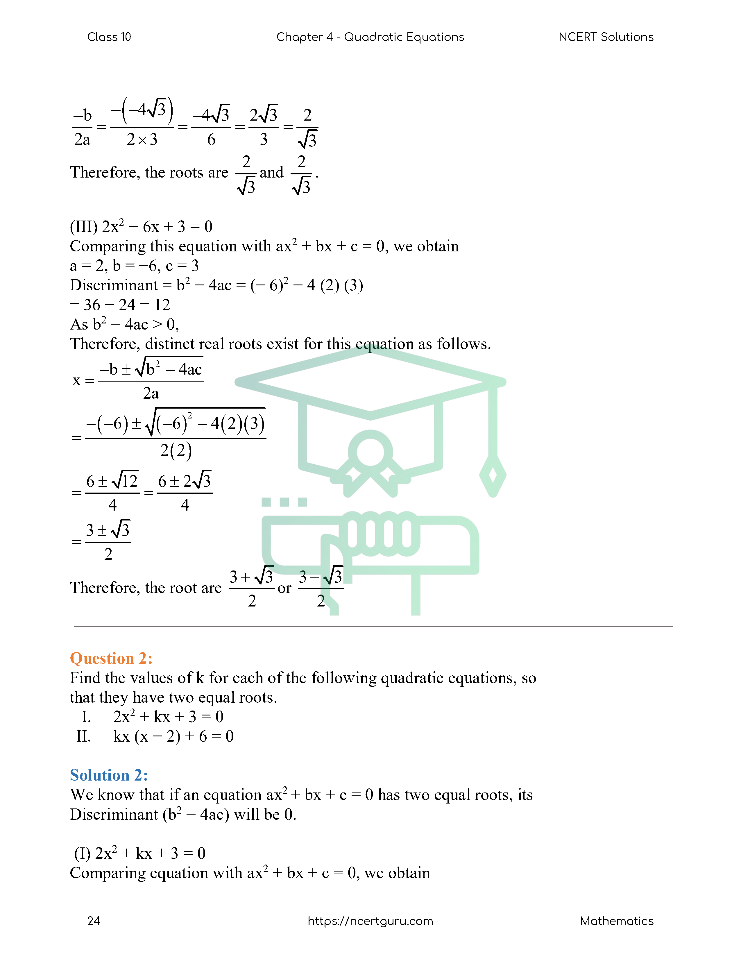 NCERT Solutions for Class 10 Maths Chapter 4