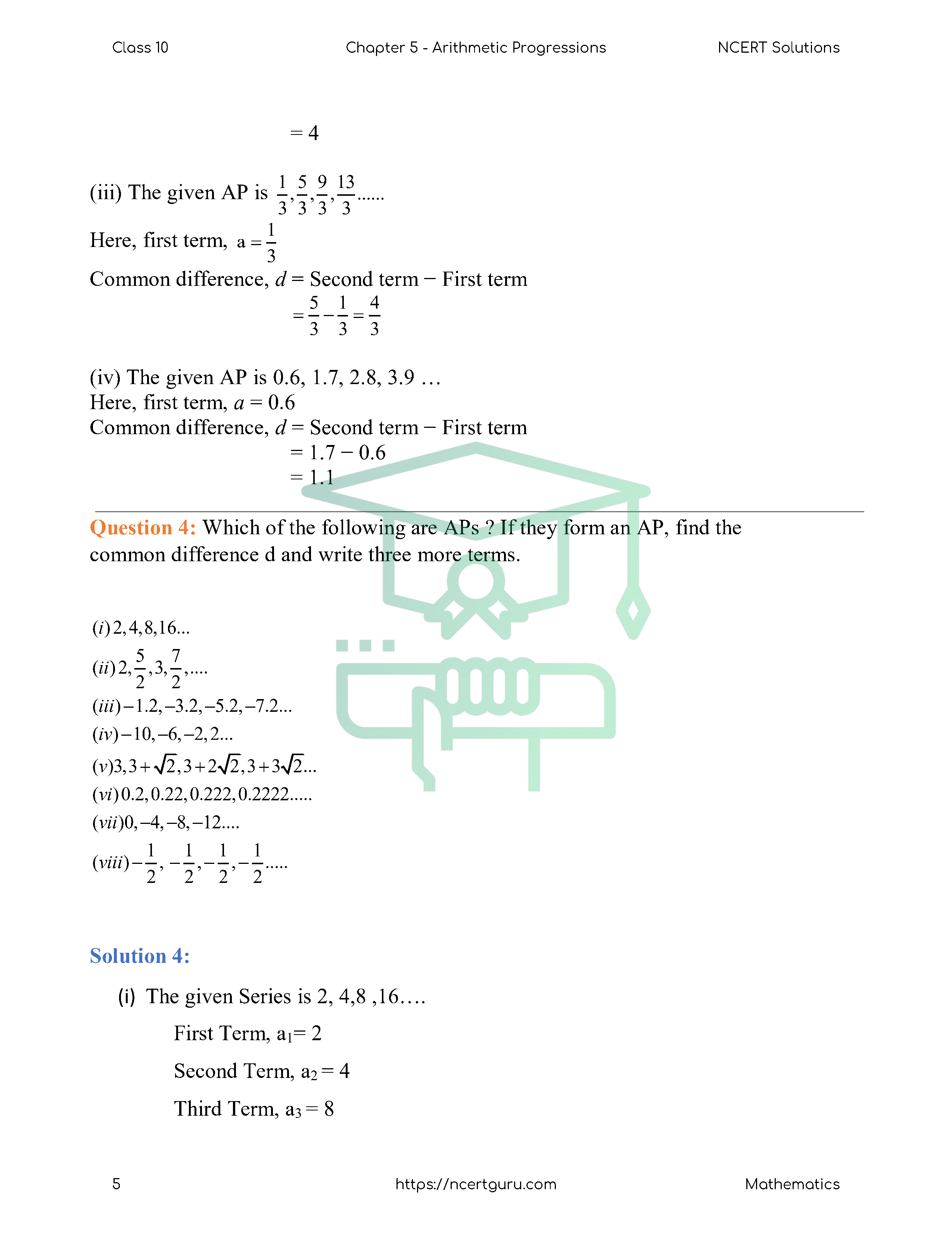 NCERT Solutions for Class 10 Maths Chapter 5