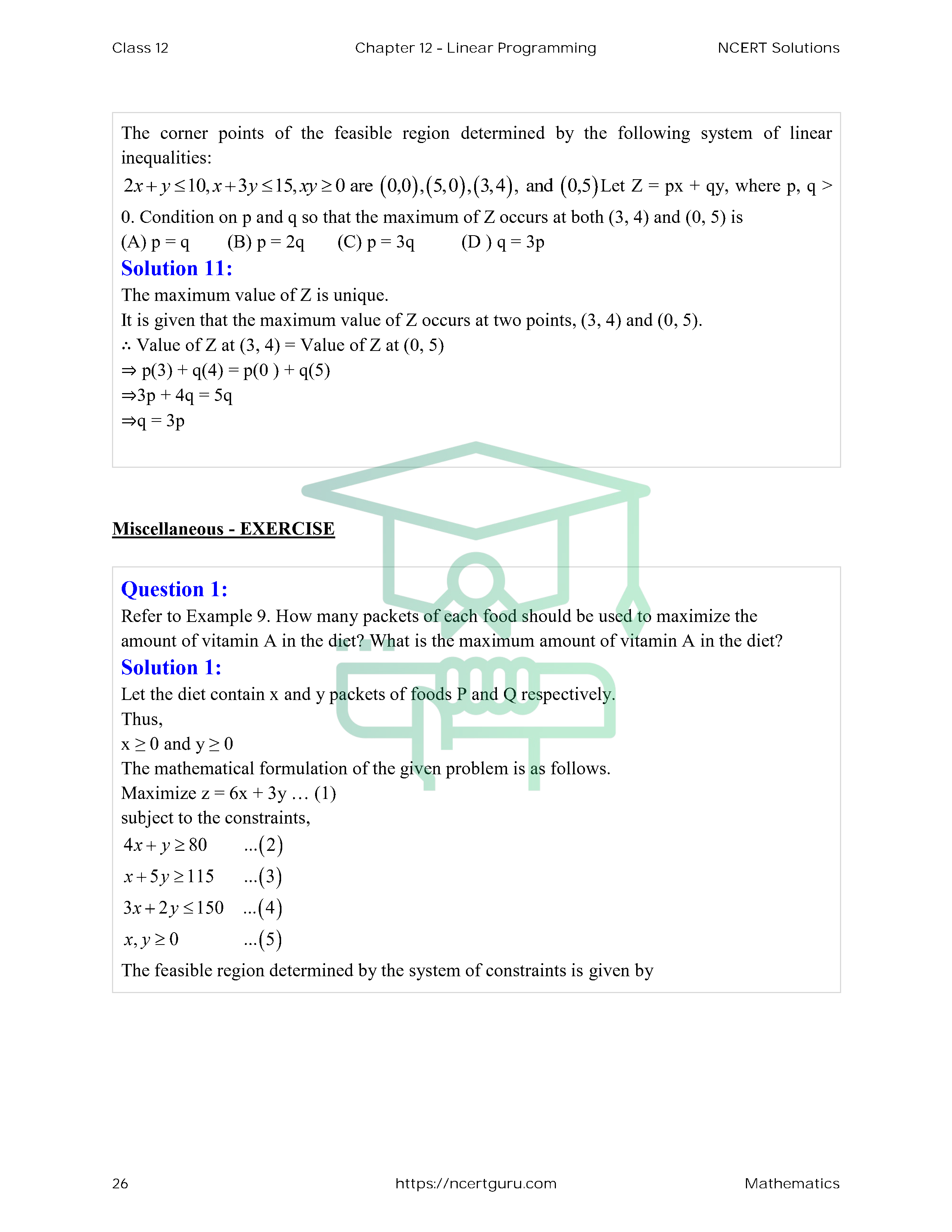 NCERT Solutions for Class 12 Maths Chapter 12 Linear Programming