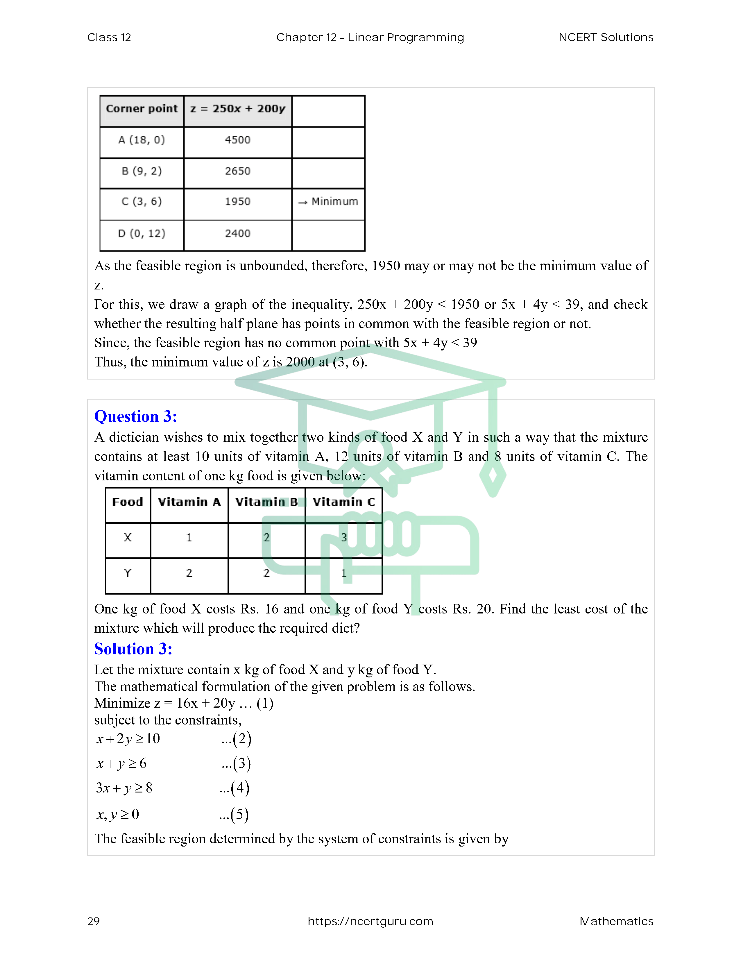 NCERT Solutions for Class 12 Maths Chapter 12 Linear Programming