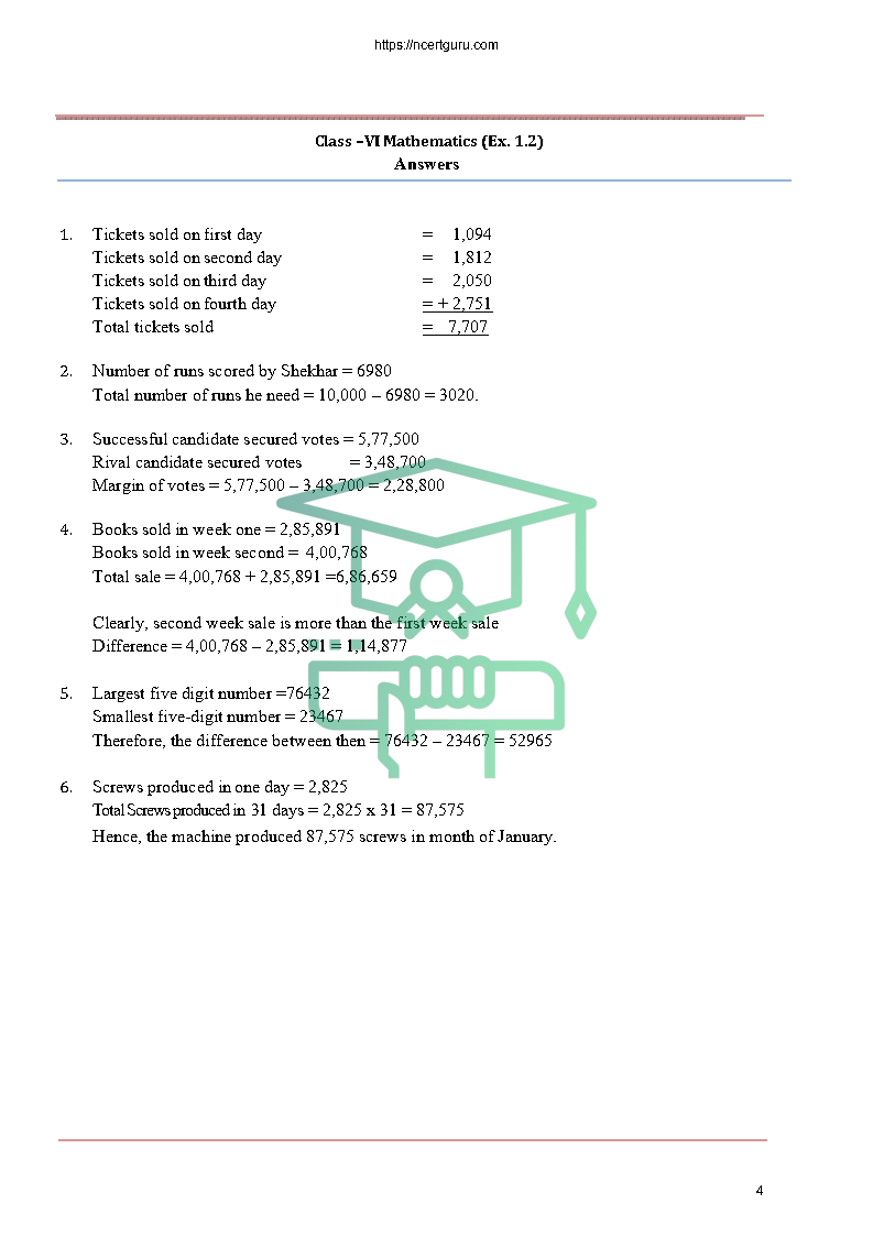 NCERT Solutions for Class 6 Maths Chapter 1