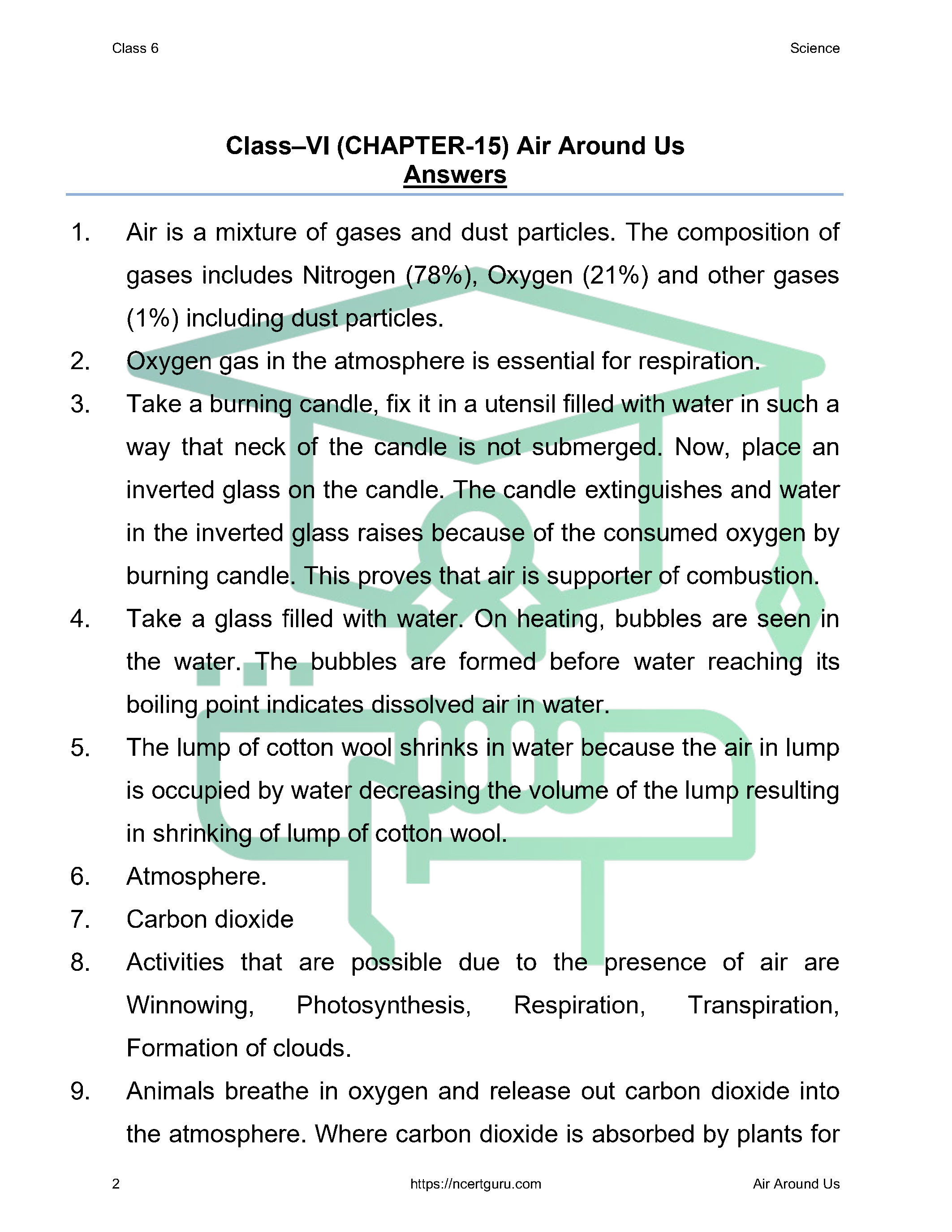 NCERT Solutions for Class 6 science Chapter 15