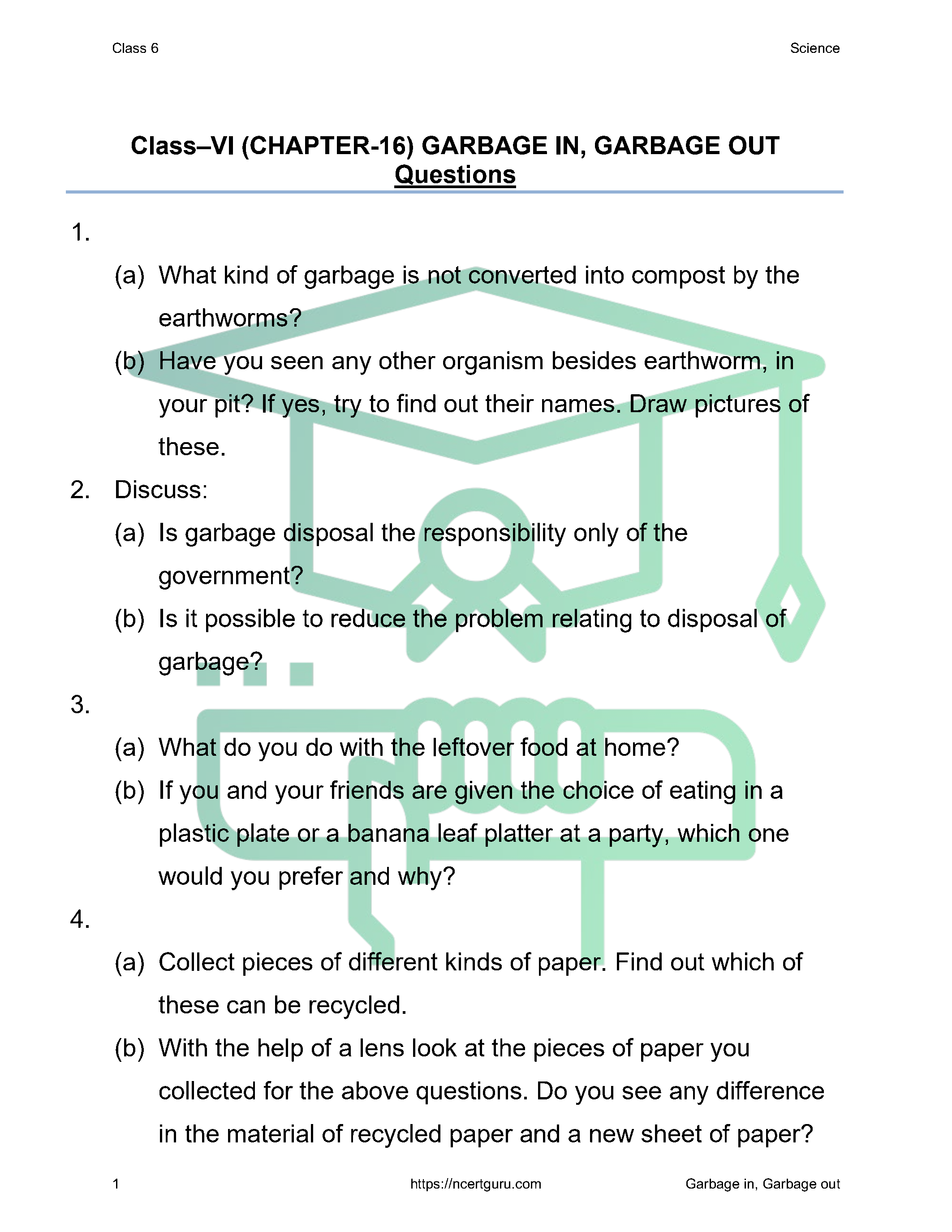 NCERT Solutions for Class 6 science Chapter 16