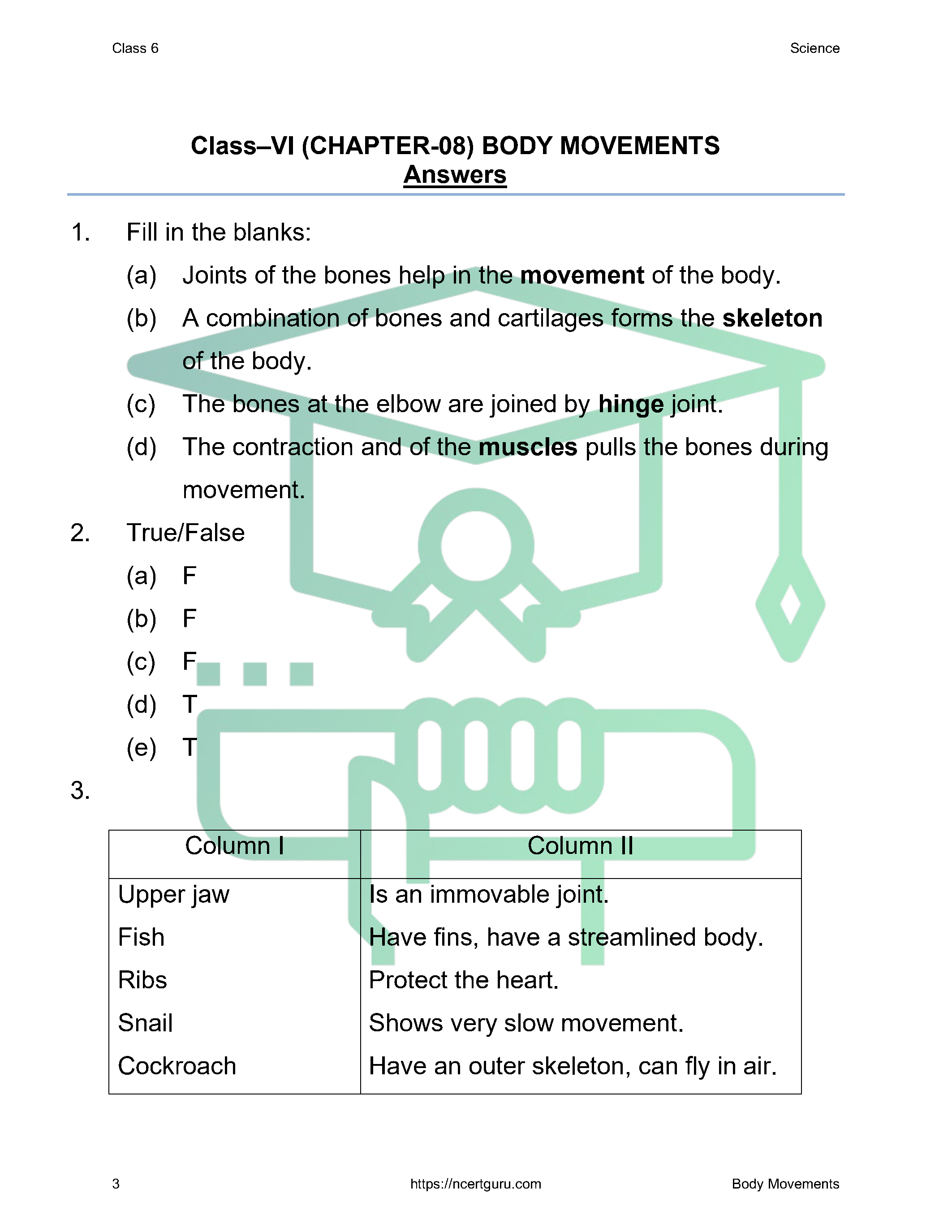 NCERT Solutions for Class 6 science Chapter 8